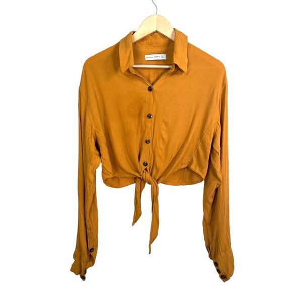 faithful the brand Tops - Faithful the Brand cropped tie front‎ blouse sz L mustard